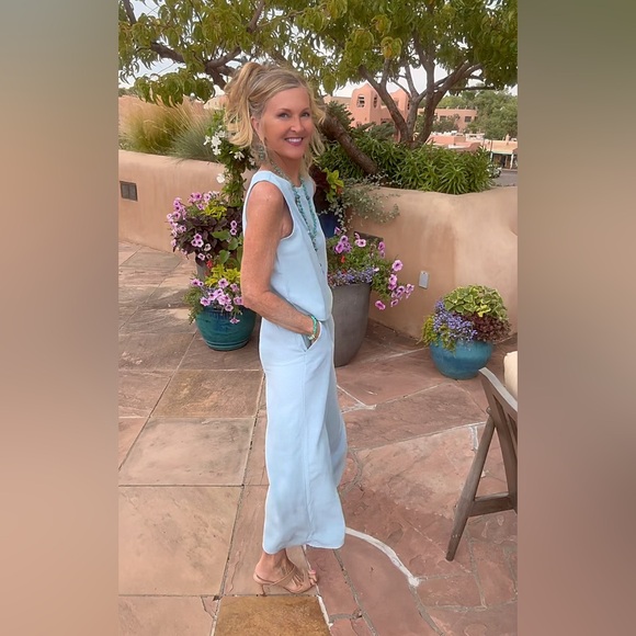 NWT 2PC BLUE LINEN BLEND CROP PANT SET-S - Picture 4 of 16